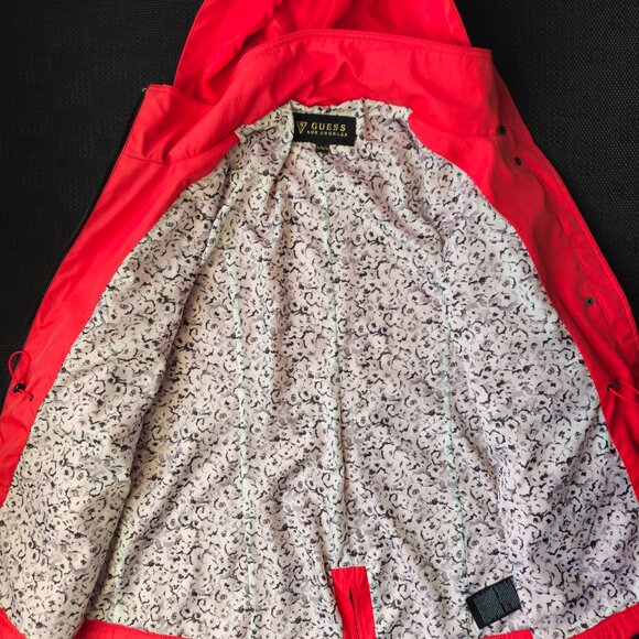 Guess Los Angeles Womens XL red windbreaker adjustable rain jacket full zip hood - Picture 8 of 16